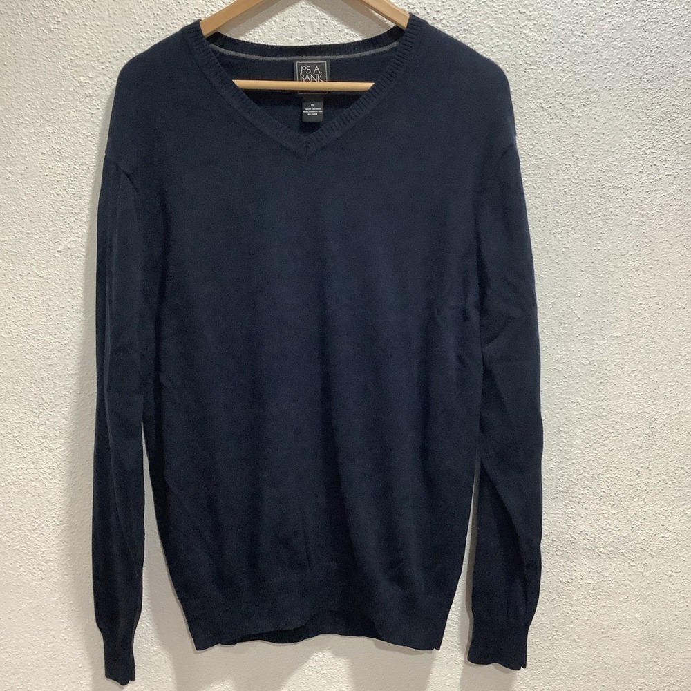 Joseph A Bank Signature Traveller Men Pima Cotton V-Neck Sweater Navy Blue Sz XL